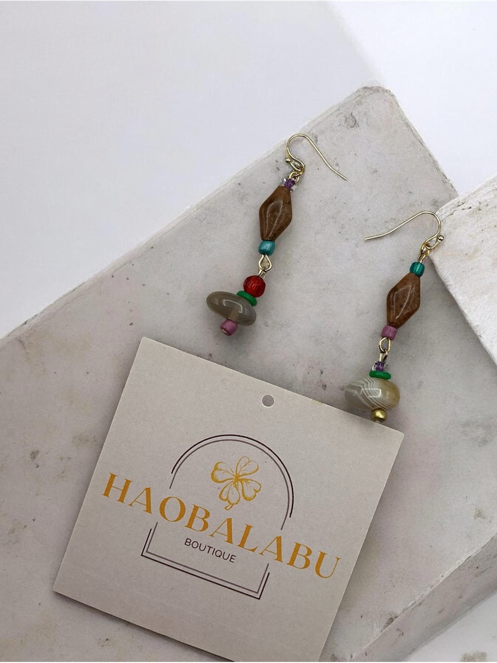 Multicolor Agate Glass Acrylic Beaded Drop Earrings